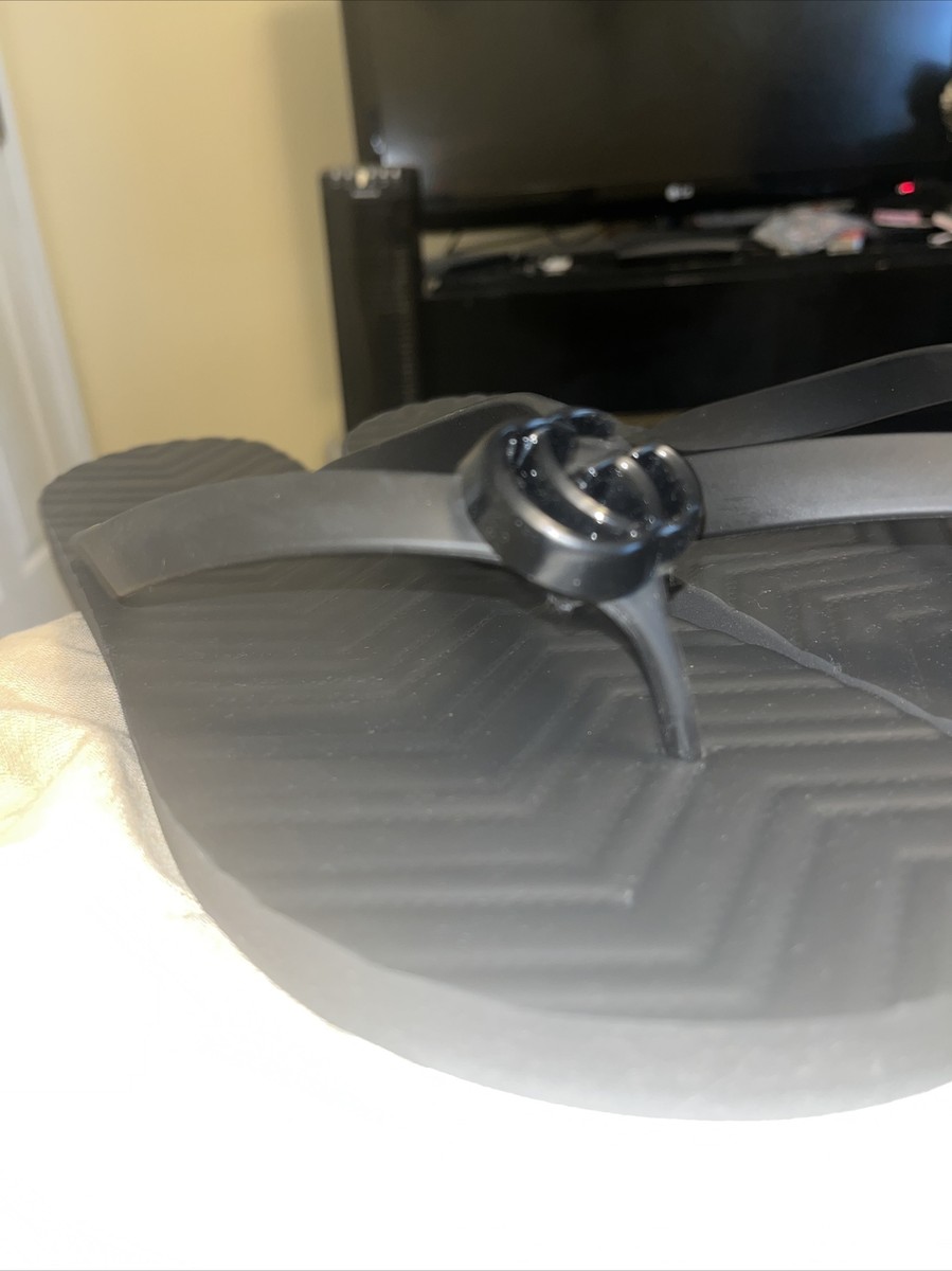 New Gucci GG Black Flip Flop Sandal Size US 13.5 659229 J8710 1000