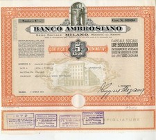Certificato Azionario Azione Banca Banco Ambrosiano az 004
