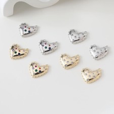 4pcs Colorful Heart Zircon Charm,Cubic Zirconia Heart Patternt,Heart Pave Charm