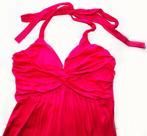 NEW! Sexy Pink Stretching Lightweight Beach Summer Maxi Long Halter Dress M - Picture 3 of 4