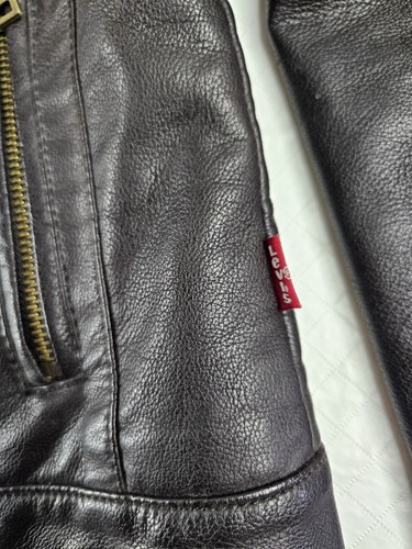 Levi's Moto Jacket Women M Dark Brown Biker Cropped Faux Leather Zip Quilted - Picture 6 of 18