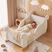 Begonia.K Toddler Floor Bed Solid Pine Frame for Girls Boys Sled-style Crib