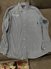 Ariat FR men's pearl snap long sleeve Work Shirt size L blue