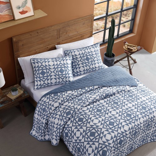 Wrangler Phoenix Patchwork Cotton Blue 3 Piece Quilt Set-Full/Queen - Picture 6 of 12