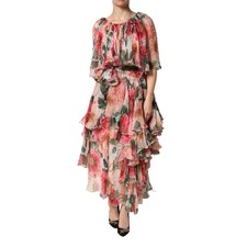DOLCE & GABBANA Dress Multicolor Floral Silk Layered Maxi IT44/US10/L 7130usd