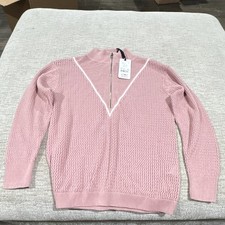 Varley Women's Calva Cotton Open Knit Sweater Pale Mauve 1/2 Zip Sz S. NWT