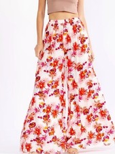 0285. Floral Palazzo Wide Leg Pants in Pink and Red