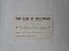Fan Club Of Hollywood Membership Card