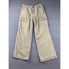 Vintage 90s Guess Jeans Cargo Pants Mens 32 Khaki Beige Wide Skater Uneven Hem
