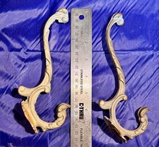 Set Of 2 Ornate Rustic Victorian Style Wall Hooks 8" tall, deep Cast Iron