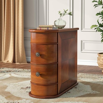 Tribesigns Solid Wood 2-Drawer Narrow End Table Pre-Assembled Slim Side