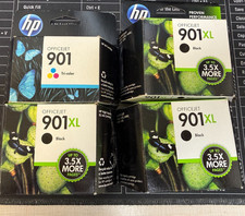 HP 901XL Black Ink Cartridge High Yield CC654AN OEM 3 Black XL plus a tri color