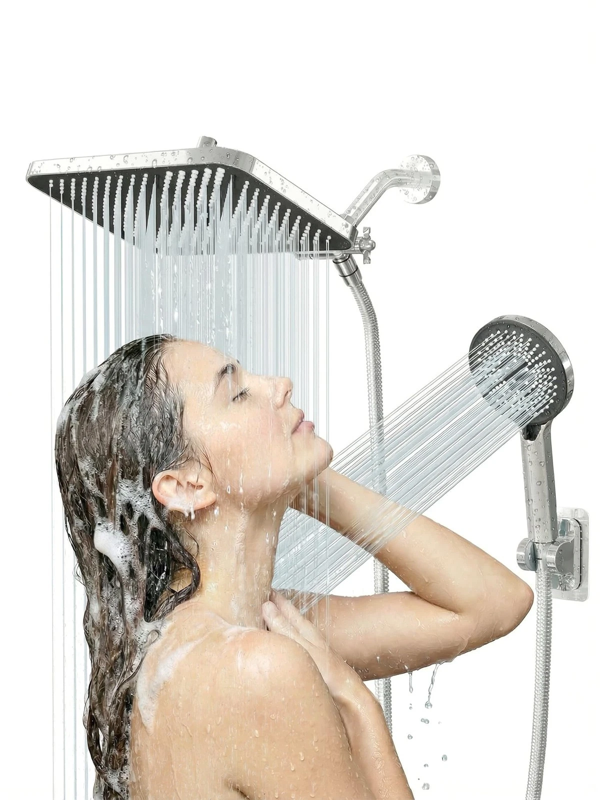 Shower Head 8'' High Pressure Rainfall Handheld Combo with Extension Arm Chrome