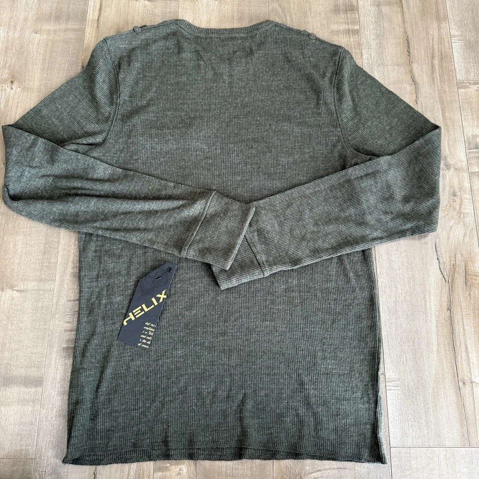 NUEVA Camisa Helix Acanalada Manga Larga Hombre Mediana 300 Verde HYT312002 Bolsillo Y2K Foto 4 de 4