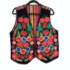 Vintage Handmade Guatemalan Fully Embroidered Vest Womens Sz M/L Floral Design