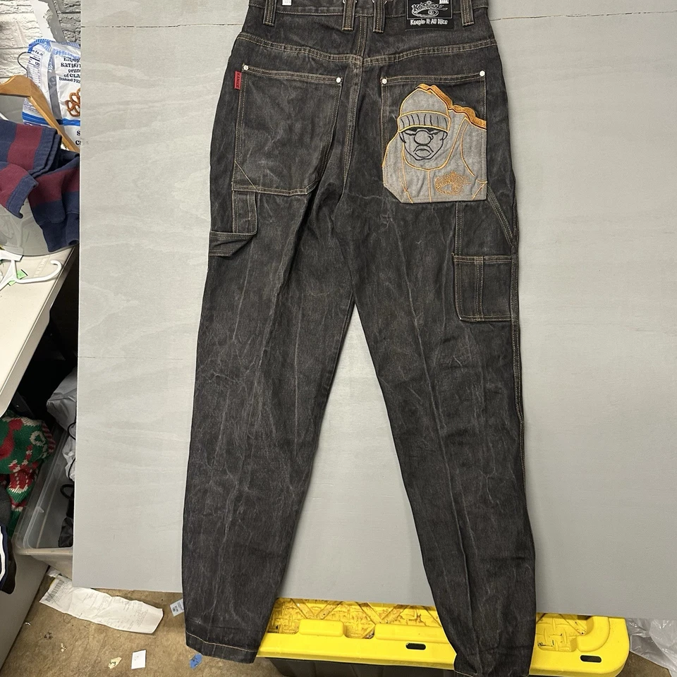 VTG Y2K Baggy Southpole B Boy Black Jeans Wide Embroidered Skater Denim 36x32 - Image 2 of 4