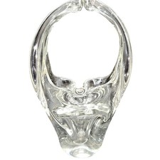 Vtg Murano Style Clear Art Glass Basket HandBlown Split Handle
