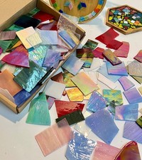 Iridescent Stained Glass Pieces for Crafts and Decoration,Variety Irregular B...