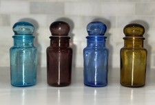 Apothecary Colored Glass Cannister Jars Bottle Bubble Top Lid Set Of 4 Vintage