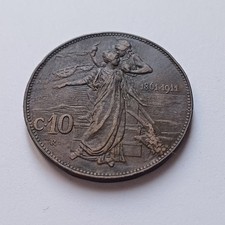 Moneta 10 Centesimi Cinquantenario 1911 Roma VEIII Rame Lotto 22