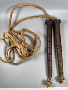 Antique Wooden Jump Rope Boxing Gym Skipping Rope w/ Brass Ends 1900s