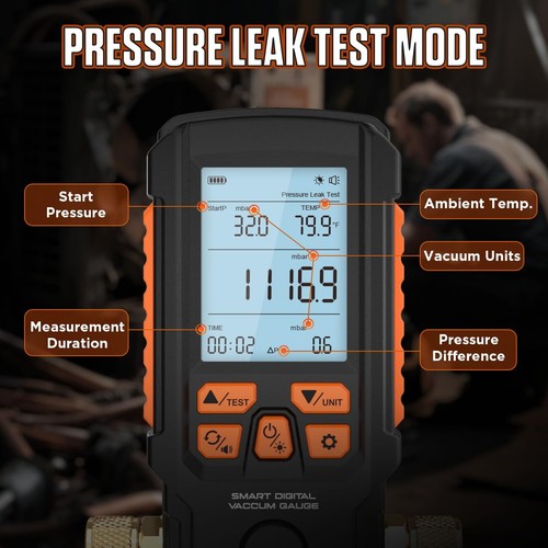Misuratore di Vacuum Digitale Pro, Misuratore di Vacuum HVAC, Precisione 0,2%, Gamma 0-2000 mbar... - Foto 5 di 8