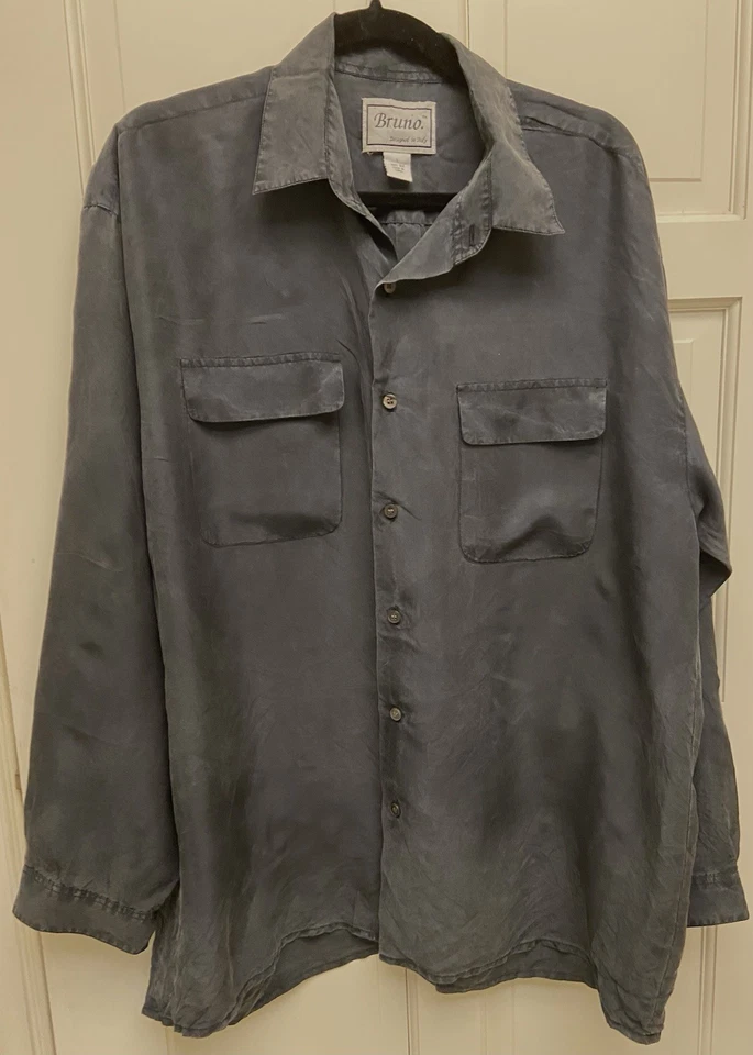 BRUNO SILK L Mens Shirt BLACK 2 Chest Pockets 48 Chest - 33 Long Shoulder To Hem - Image 3 of 4