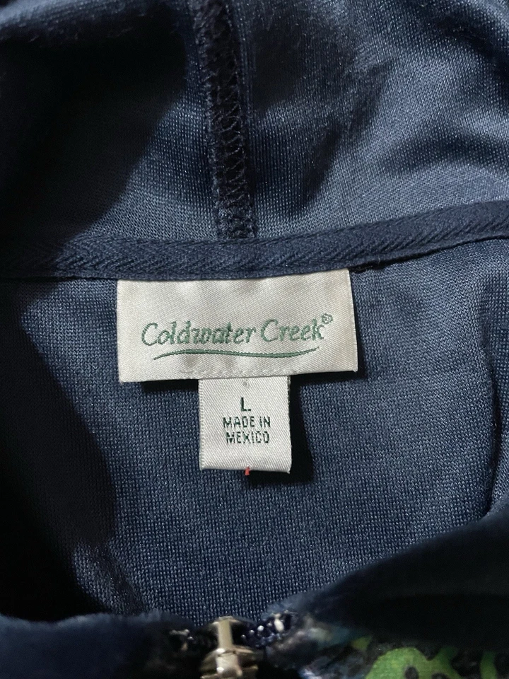 Coldwater Creek Sudadera con Capucha Grande Terciopelo Manga Larga Azul Con Frente Floral Foto 3 de 4