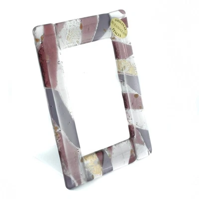 Cadre Photo En Verre De Murano Violet Or Blanc 16Cm X 12Cm Autonome - Photo 1/3