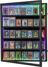 Graded Trading Card Display Case 35 RGB LED Light Sport PSA Slabs Wood Cabinet