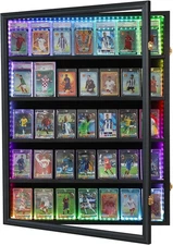 Graded Trading Card Display Case 35 RGB LED Light Sport PSA Slabs Wood Cabinet