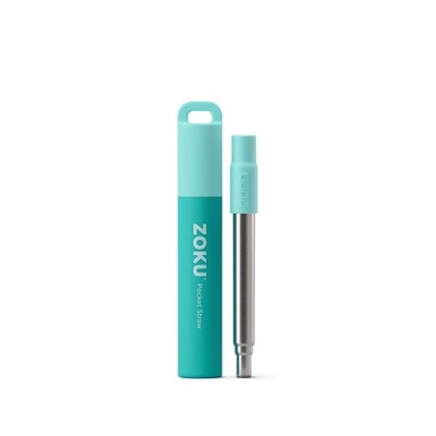 ZOKU Reusable Metal Straw with Case for Adjustable 4 to 9 inches, Teal 