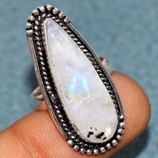 925 Silver Plated Rainbow Moonstone Ring US 6 Wedding Gift Most Beautiful GW