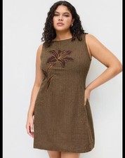 CIDER S Brown Tweed Floral Applique Sleeveless Mini Dress Cottagecore Academia