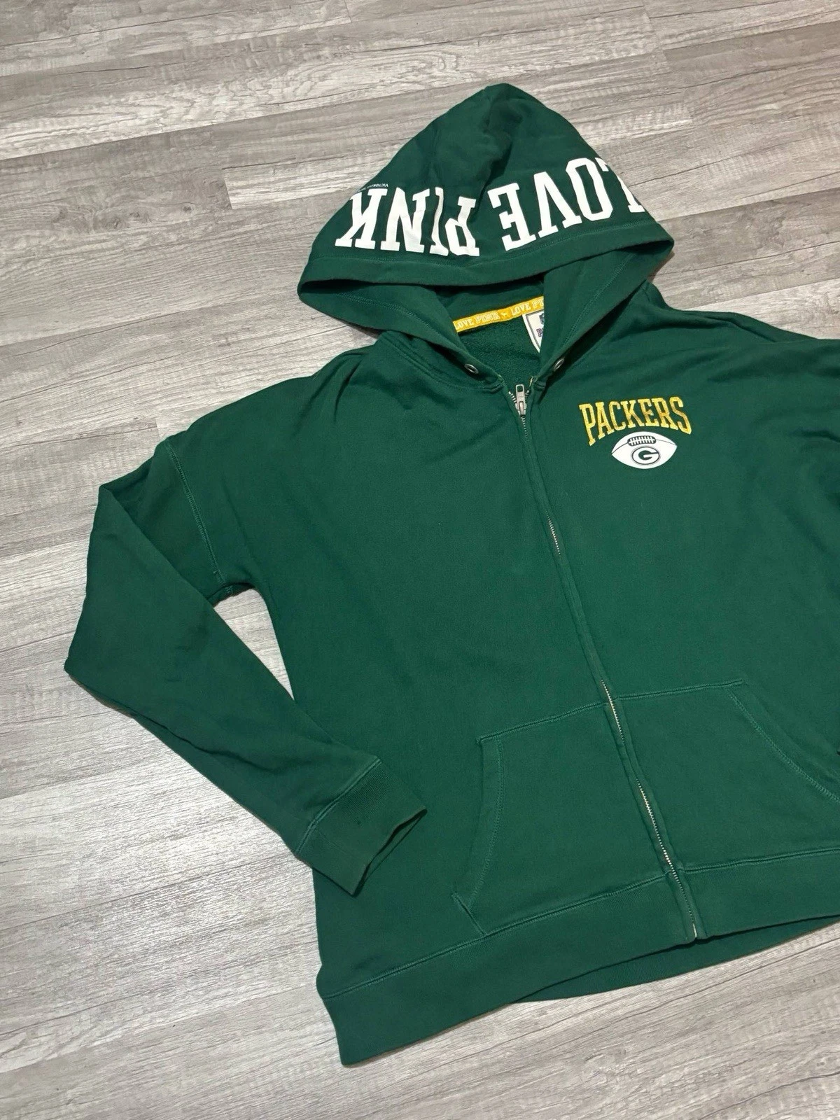 UNDERCOVER Felpa con cappuccio Victoria's Secret ROSA donna full zip verde Bay Packers Bling Medium