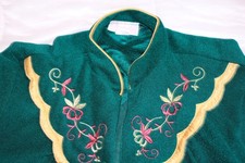 Vintage Heather Collection Robe Green Velour House Coat Embroidered, Gold Button
