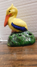 VINTAGE PELICAN FLOWER FROG 6 HOLES 4" TALL BRIGHT COLORS MADE IN JAPAN