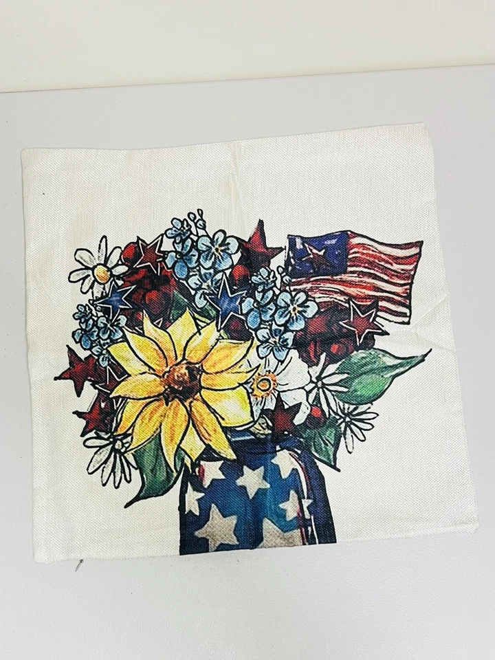 Набор из 4 подушек для патио патриотические чехлы фермерский дом мешковина бежевый 18 x 18 новый без ЯРЛЫКОВ - Изображение 4 из 4