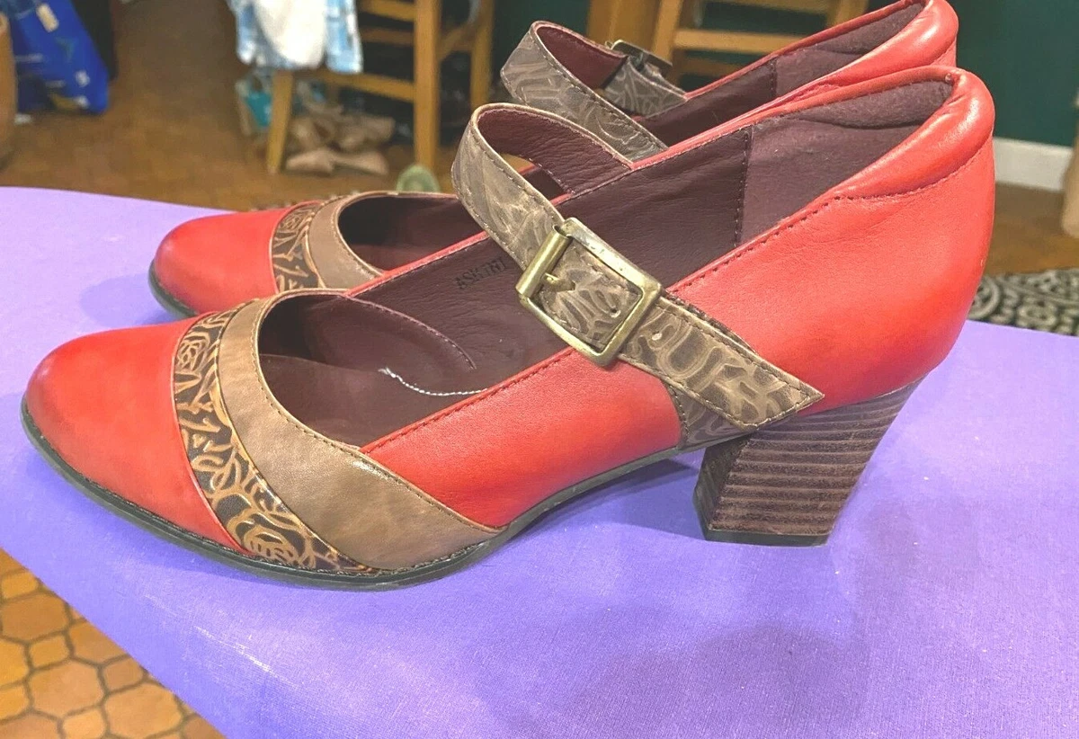 L ARTISTE SPRING STEP RED BROWN LEATHER ASHINI MARY JANE MID