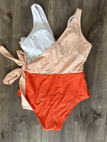 One Piece Cupshe Bathing Suit Orange Size M NWOT Stain No Liner - Picture 3 of 5