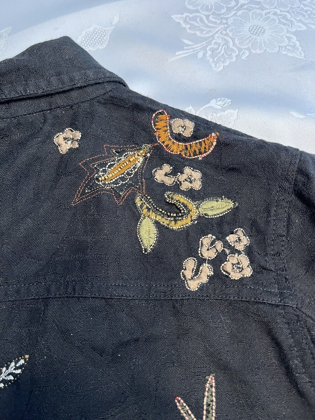 Vtg Laura Ashley Black Jacket Embroidered Rhinest… - image 11