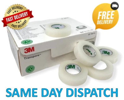 3M TRANSPORE TAPE 1.25CM X 9.1M WATERPROOF EYELASHES MEDICAL FIRST AID PREMIUM - Image 1 of 4