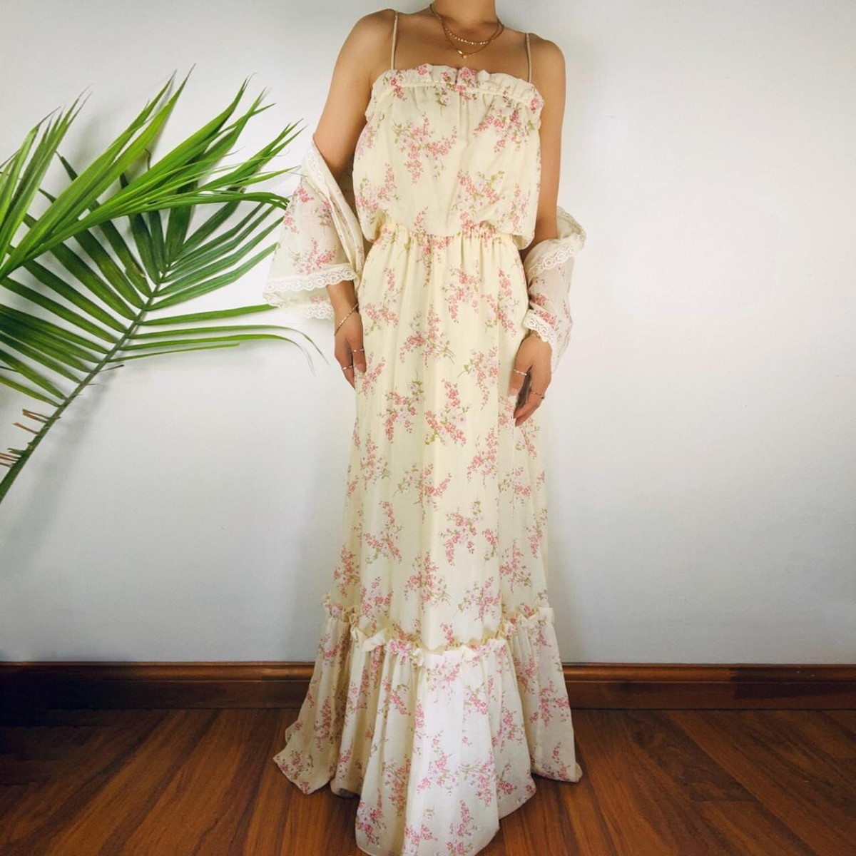 Vintage 70s Prom Dress - Cottage Core Maxi Dress & Shaw - Size: 5 | eBay