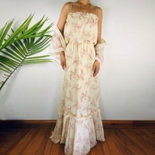 Vintage 70s Prom Dress - Cottage Core Maxi Dress  Shaw - Size: 5