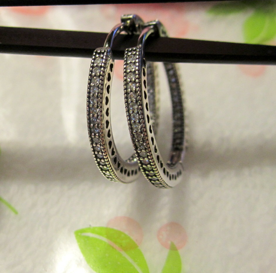 Pandora Sterling Silver Sparkle & Hearts Hoop Earrings-image