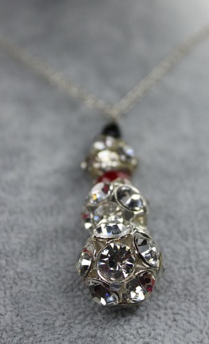 Rhinestone Silvertone Snowman Necklace Christmas Winter 26" chain - Picture 5 of 7