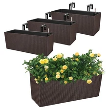 Aoodor 4 Pack Railing Planter Window Box Hanging Flower Pot w/Adjustable Bracket