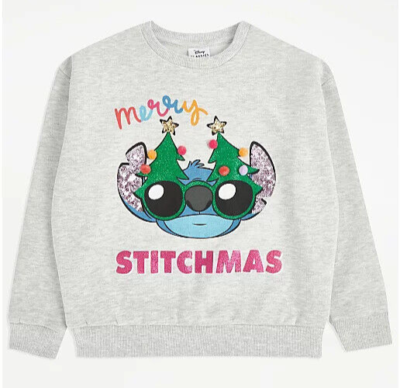 Pull sweat de Noël Disney Lilo Stitch gris joyeux paillettes