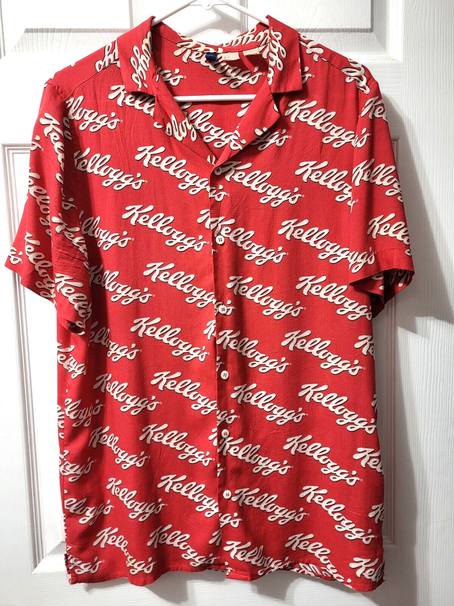 Red Vintage Kelloggs Logo Graphic Button Down Shirt Size Small