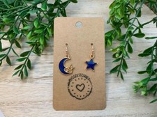 Mismatched Moon and Star Dangle Earrings Celestial Earrings Hypoallergic